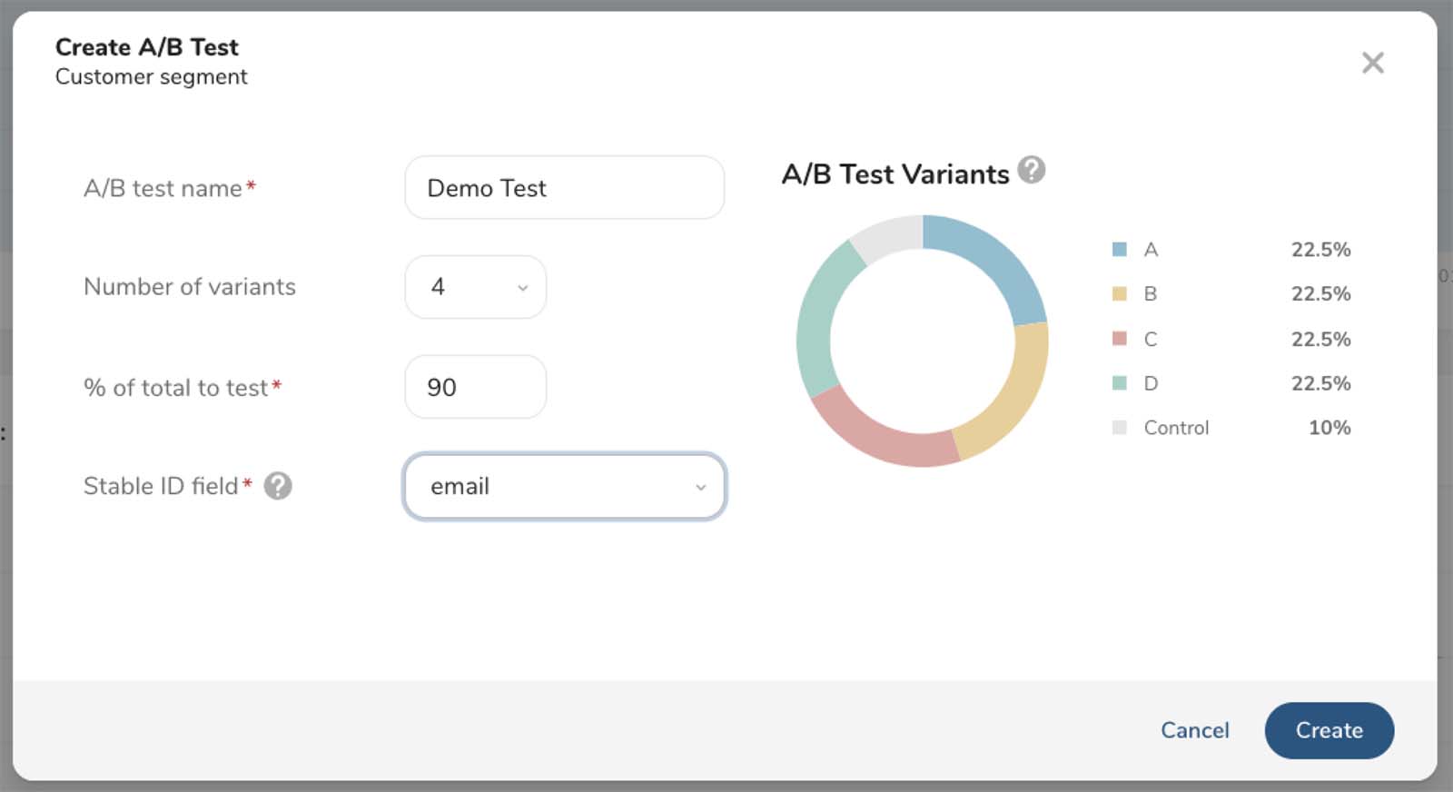 Figure 4: Setting up an A/B test in Audience Studio